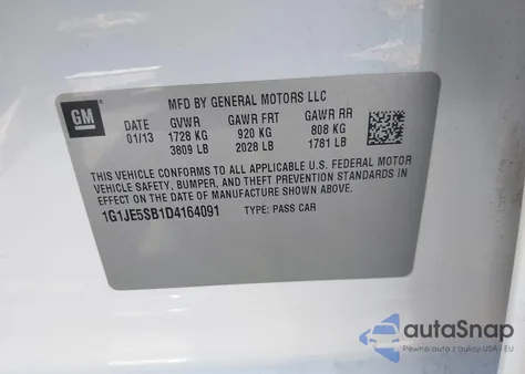 2013 Chevrolet Sonic Ltz Auto z USA, uszkodzony, nr VIN 1G1JE5SB1D4164091